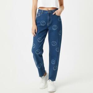 Cider Friday Happy Hours Denim High Rise  Straight Leg Jeans 30" Smiley Faces